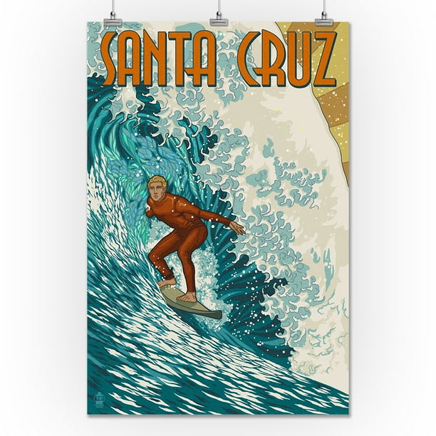 Santa Cruz, California - Stylized Surfer - Lantern Press ...