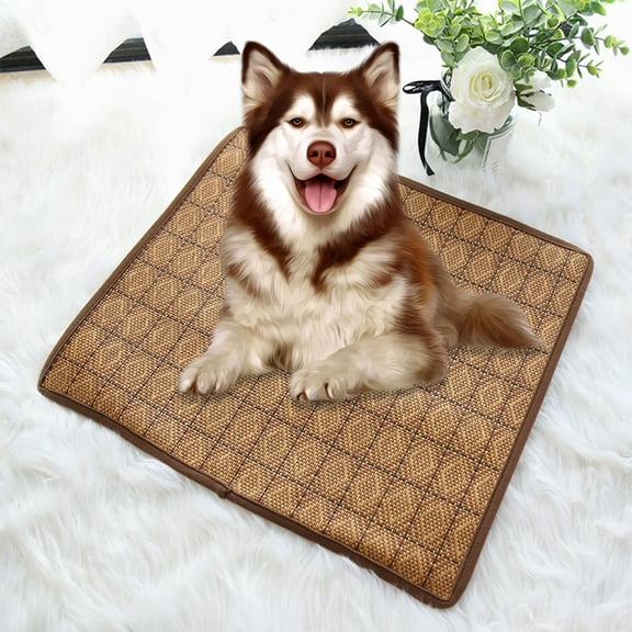 Cooling Mat 23.62x17.72" Brown Rattan Pet Cooling Mat Breathable Foldable Summer Sleeping Pad for Dogs Cats(1Pcs) NCHKUN