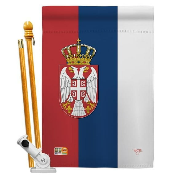 Breeze Decor BD-CY-HS-108107-IP-BO-D-US13-BD 28 x 40 in. Serbia Flags of the World Nationality Impressions Decorative Vertical Double Sided House Flag Set with Pole Bracket & Hardware