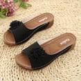 thumbnail image 2 of Sandals for Women Summer Casual Boho Wedge Peep Toe Solid Color Slip-on Slides Lightweight Comfortable Beach Shoes, 2 of 10