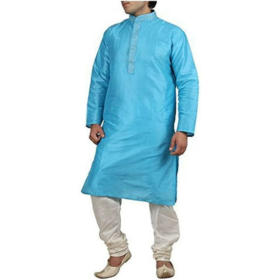 Royal Men's Silk Blend Kurta Pyjama Set (ROYAL_88_Blue_Small)