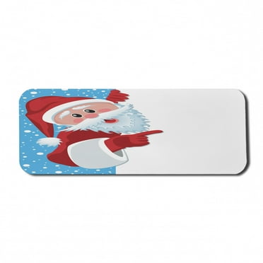 Christmas Computer Mouse Pad, Father Christmas Happy Illustration Winter Snow Season Elements, Rectangle Non-Slip Rubber Mousepad Large, 31" x 12" Gaming Size, Vermilion Blue White, by Ambesonne