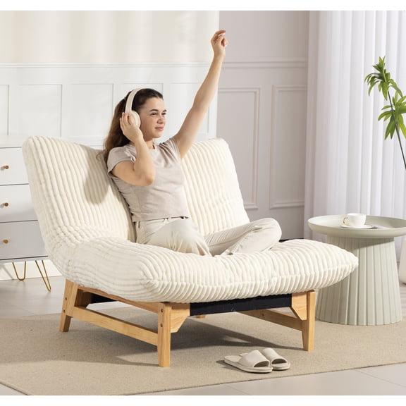 ChenyueFurn Adult Bean Bag Chair, Corduroy Armless Lazy Single Sofa with Backrest for Living Room Bedroom,Off White