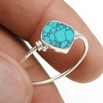 Square Turquoise Gemstone 925 Sterling Silver Boho Ring Women Gift Jewelry