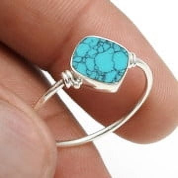 Square Turquoise Gemstone 925 Sterling Silver Boho Ring Women Gift Jewelry