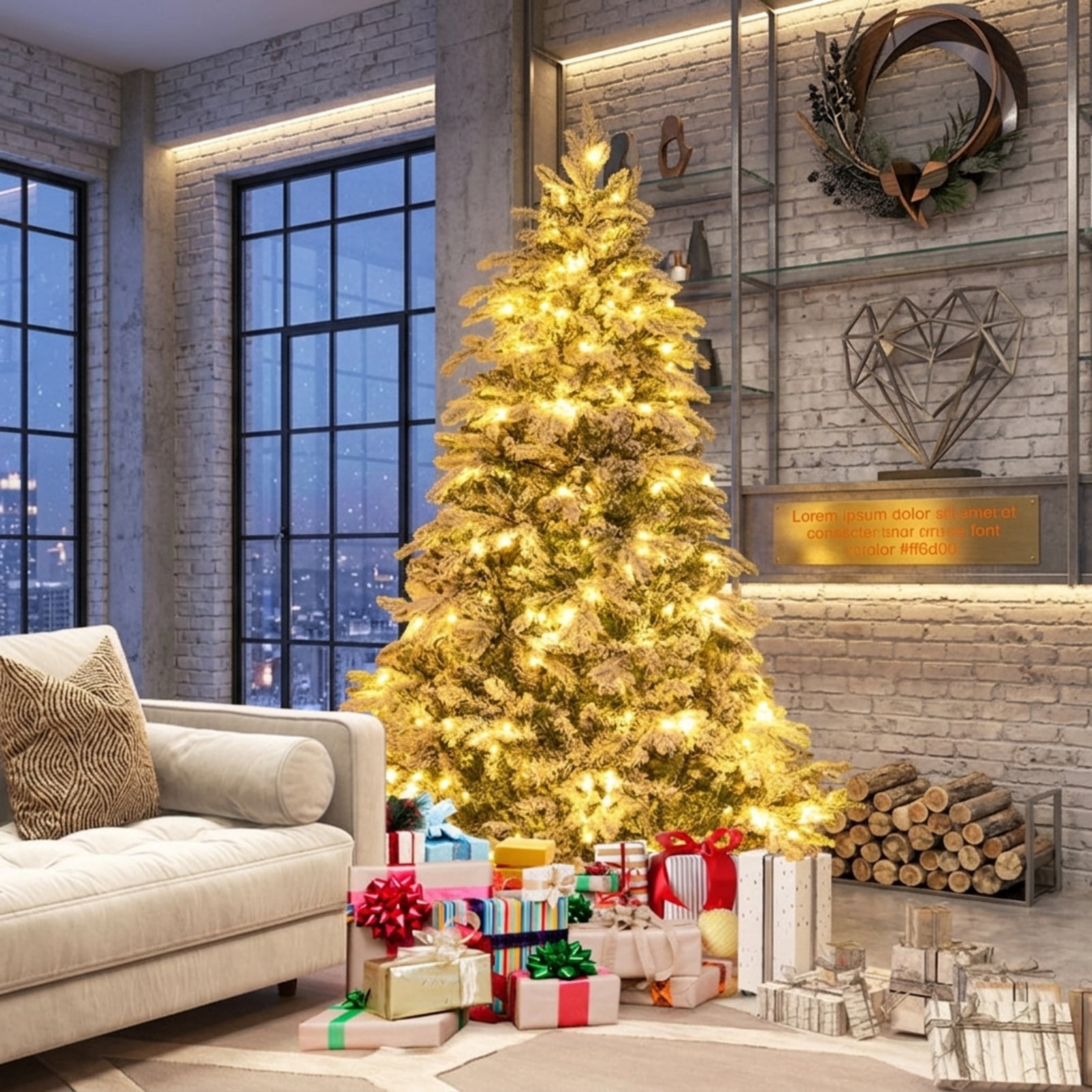RUIE, 6 ft, Artificial Christmas Tree, with 260 LED Lights, 1415 Branch Tips, White & Green Holiday Xmas Tree for Indoor Home Office Decoration