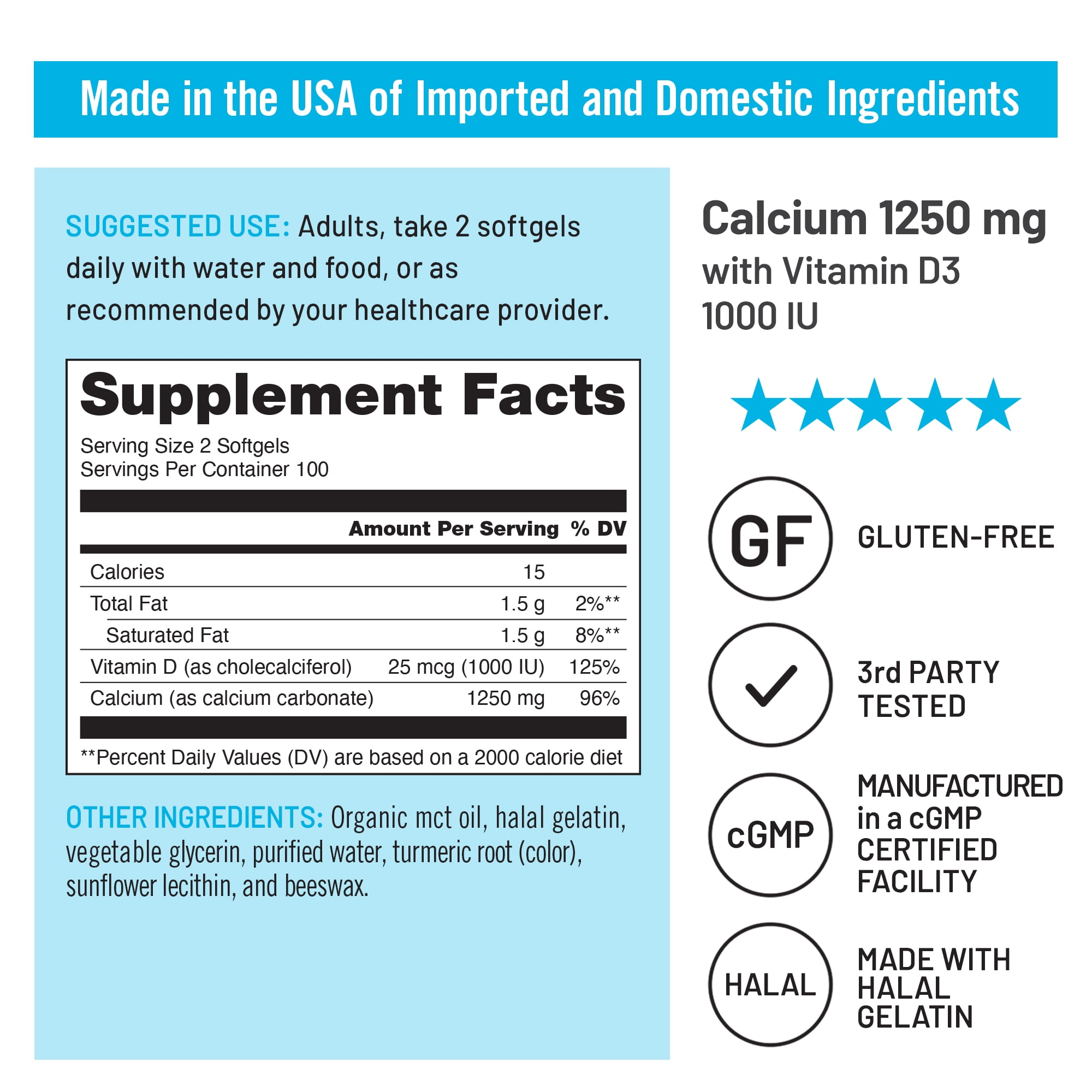 NatureWise Calcium 1250mg + D3 1000IU + Organic MCT Oil - 200 Softgels[100-Day Supply]
