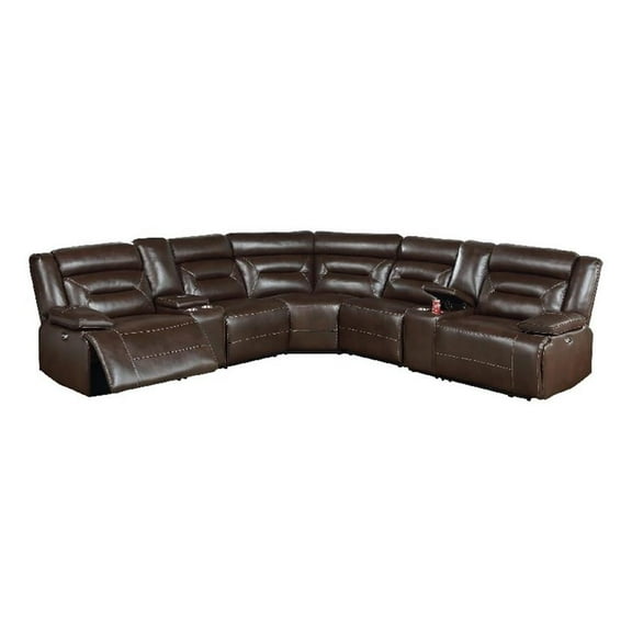Dina Power Sectional Recliner L Shape Sofa- Dark Brown Faux Leather