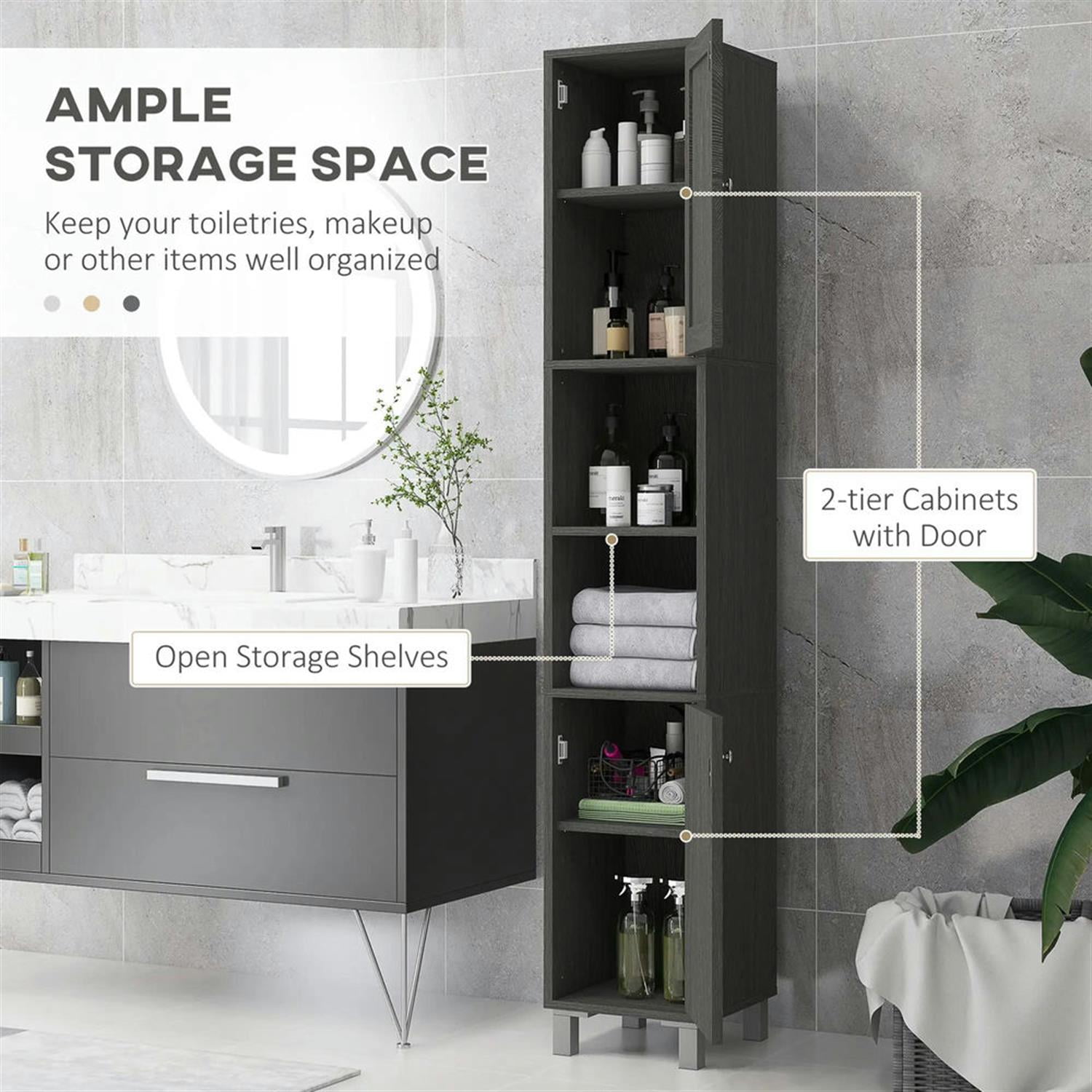 Demi Bonn 70" Tall Bathroom Storage Cabinet, Wooden Freestanding Cabinet with Mirror Doors and Shelves for Living Room, Kitchen, Dining Room, Office, Gray