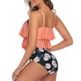 thumbnail image 3 of Traje de baño de dos piezas para mujer, tirantes finos, dobladillo con volantes, estampado de dos piezas, cintura alta, acolchado, traje de baño inalámbrico, estampado de flores rosa M, 3 of 6