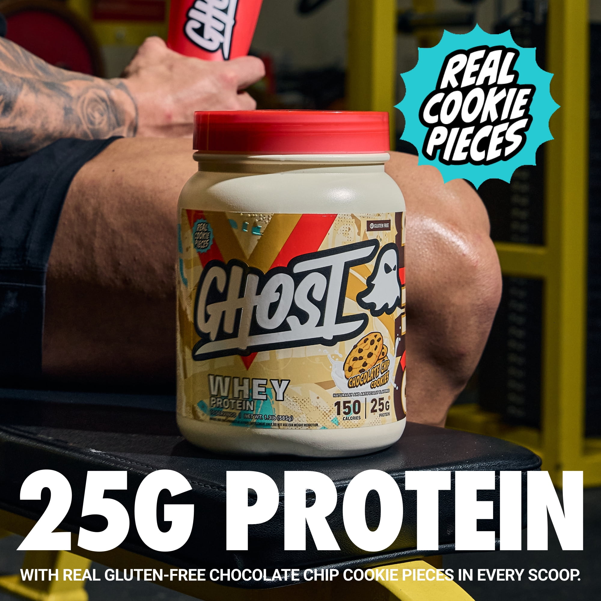 GHOST Whey Protein Powder, 25g Protein, Chocolate Chip Cookie, 1.3lb, 15 Servings