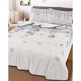 thumbnail image 3 of Quilts Full Size Bedding Set, Light Purple Cherry Lightweight Quilted Comforter, Spring Floral Gray Flowers Blossom Beige Soft Bedspread Coverlet with Pillow Covers for All Season, 78" x 90", 3 of 7