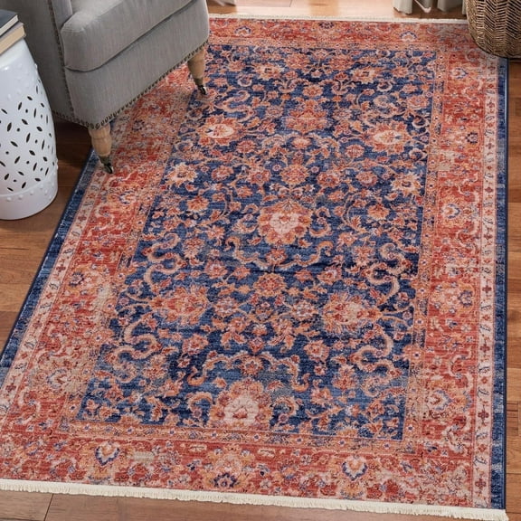Luxe Weavers Vintage Floral Fringe Rose Blue 8x10 Area Rug