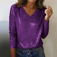 thumbnail image 2 of YOIAVAIOY Sequin Tops for Women Long Sleeve V Neck Pullover Party Night Blouses Trendy Lounge Glitter Sparkly Dressy Shirts for Holiday Purple M, 2 of 7