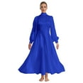thumbnail image 6 of Women Liturgical Praise Dance Dress Sets Long Puff Sleeves Satin Flared Dress With Metallic, 6 of 7