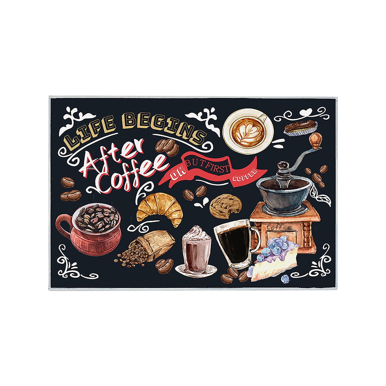 SQUARE CARMEN Coffee Print Super Soft Floor Mat Kitchen Mat NonSlip Bathroom Rug, B