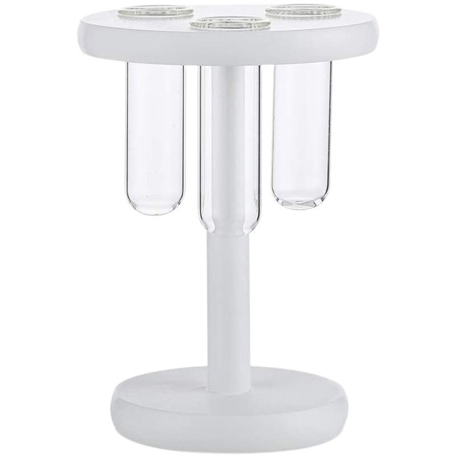 Florero de 3 tubos de vidrio, soporte de madera, maceta de vidrio de escritorio, decoración de oficina en casa (blanco)