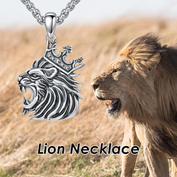 Lion Necklace for Men 925 Sterling Silver Crown Lion Head Pendant Necklace Jewelry Gifts for Women Men