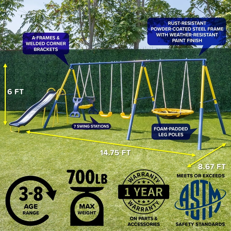 Sportspower Kids Playground - Metal Swing Set with Saucer, Glider