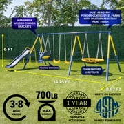 Sportspower Super Star 5-in-1 Metal Swing Set: 2 Swings, Flying Saucer, 2-Person Roman Glider, 6.5ft Slide ; Great for Kids 3-8; Bonus Anchor Kit