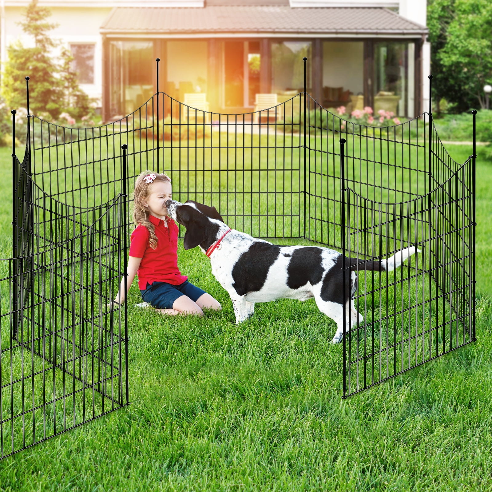 BSHAPPLUS® Garden Fence 10 Pack ,33in (H) x 24ft (L) Metal Fence,Rustproof Decorative Fence,Animal Wire Fence,Wrought Iron Fence, Outdoor Picket Fencing No-Dig for Yard, Lawn and Patio Borders