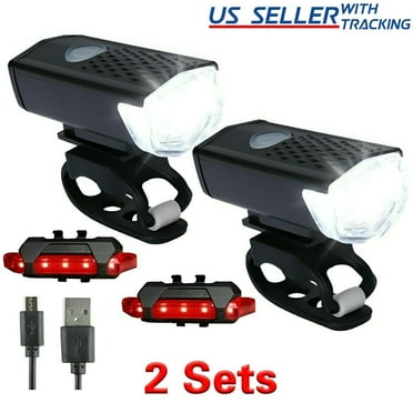 USB Rechargeable LED Bicycle Headlight & Rear Lamp, 700 lm, Black (2 Pack)