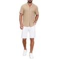 thumbnail image 2 of Men's Hollow Jacquard Shirt Camp Collar Short Sleeve Beach Texture Shirts M Khaki, 2 of 6