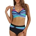thumbnail image 1 of LAICAIW Womens Two Piece Swimsuits Wrap Front Bikini High Waisted Bottom Tummy Control Bathing Suits Vintage Print Swimwear, 1 of 7