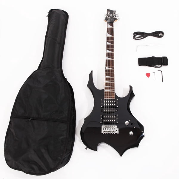 Flame Electric Guitar HSH Pickup Shaped Electric Guitar Pack Strap Picks Shake Cable Wrench Tool Black