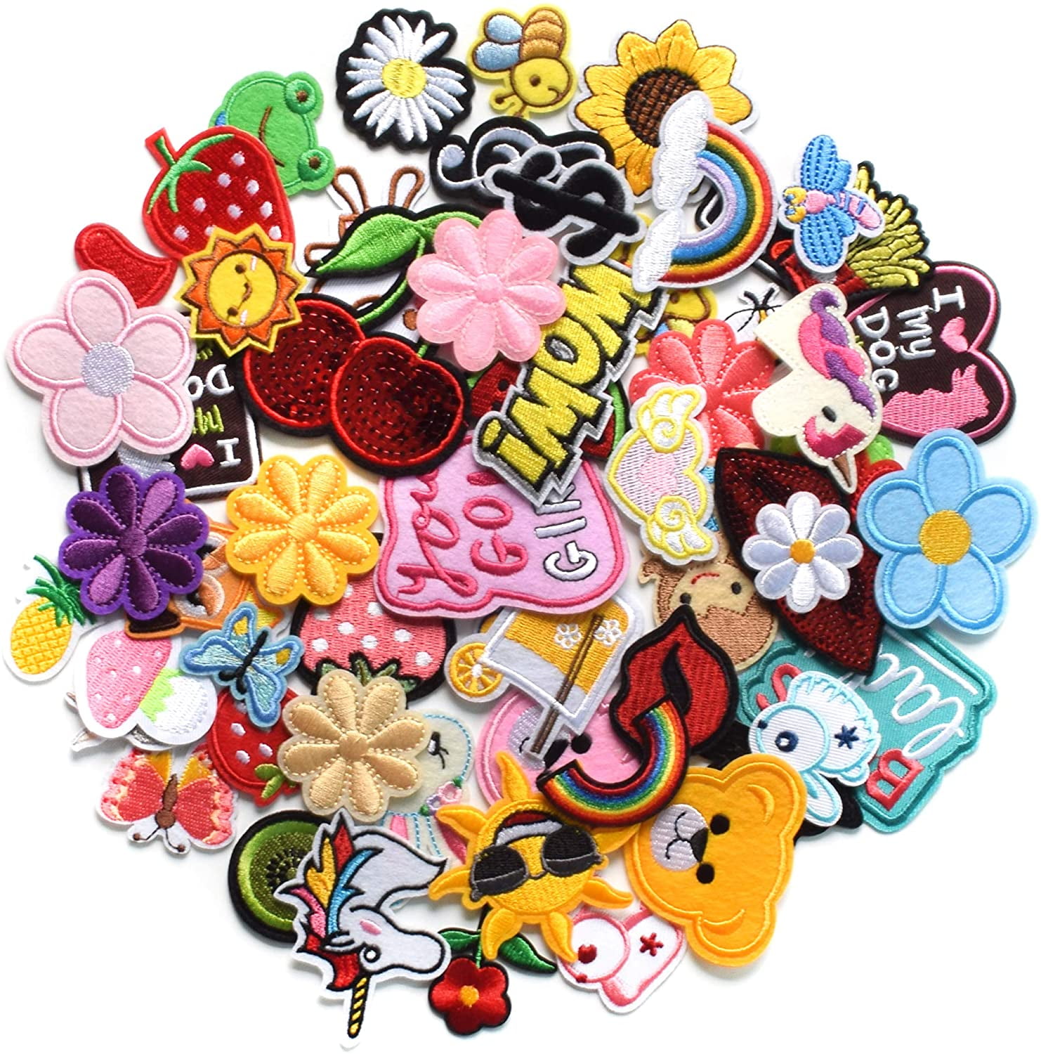 1 - 100 ASSORTED RANDOM PATCHES (Iron On & Sew On) Wholesale Embroidered  Badge Clothing Mixed Set Children Adults Fun Trendy Cute
