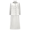 thumbnail image 4 of 2 Piece Lounge Sets Two Piece Pants Set for Women Dressy Women's Solid Color Casual With Pocket And Buttons Long Sleeve Blouse Wide-Leg Skirts Suit Two-piece Set, 4 of 6