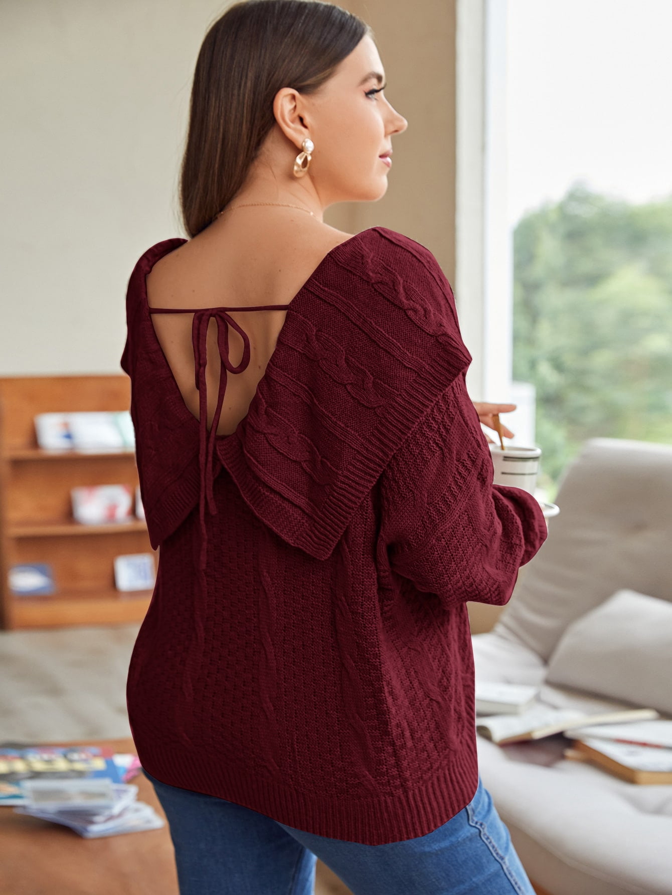 Women's Plus Foldover Collar Knot Back 