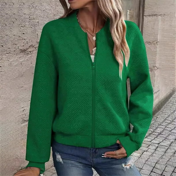 Sudadera informal de manga larga con capucha y chaquetas para mujer Sudadera holgada de manga larga con cremallera Chaqueta informal de béisbol de punto grueso Chaqueta de poliéster para mujer