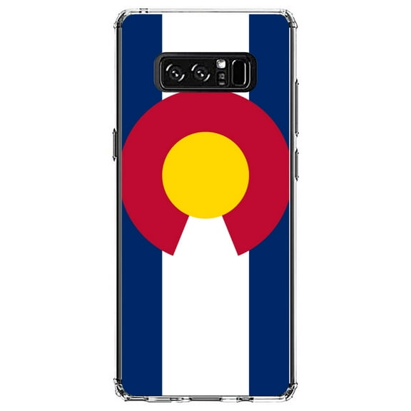 DistinctInk Clear Shockproof Hybrid Case for Samsung Galaxy Note 8 - TPU Bumper, Acrylic Back, Tempered Glass Screen Protector - Colorado State Flag - US State Flag