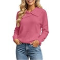 thumbnail image 3 of Yertdoel Women's Sweaters Solid Asymmetric Lapel Long Sleeve Knit Sweater Daily Stylish Casual Cozy Warm Pullover Tops, 3 of 6