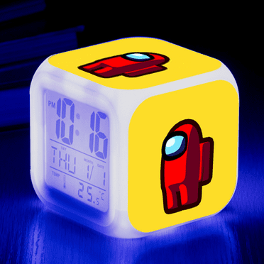 HANNTAOO Digital Alarm Clock for Kids, Cartoon Among Us Pattern 7 LED Color Changing Wake Up Clock with Thermometer Function and Night Light, Gift for Boys Girls A93-400 HTNL#1098