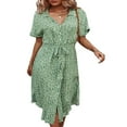 thumbnail image 4 of Robe Midi Boutonnée pour Femmes Manches Courtes Robe Chemise Imprimé Floral Nœud devant Bohème une-Pièce Bleu Ciel L, 4 of 6
