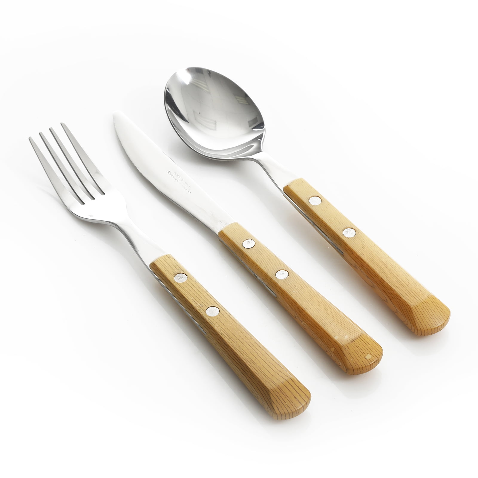 Gibson Springbrook 12Piece Flatware Set, Natural Wood Look Handle