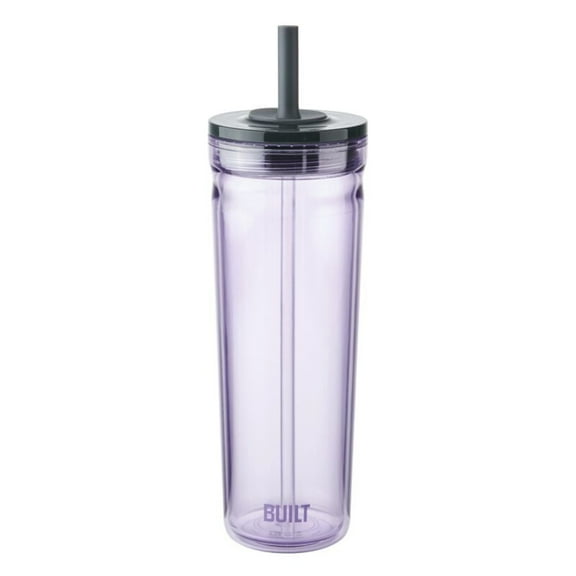 BUILT Torrent 24 oz Double-Wall Acrylic Tumbler Water Bottle with Straw, Lavender
