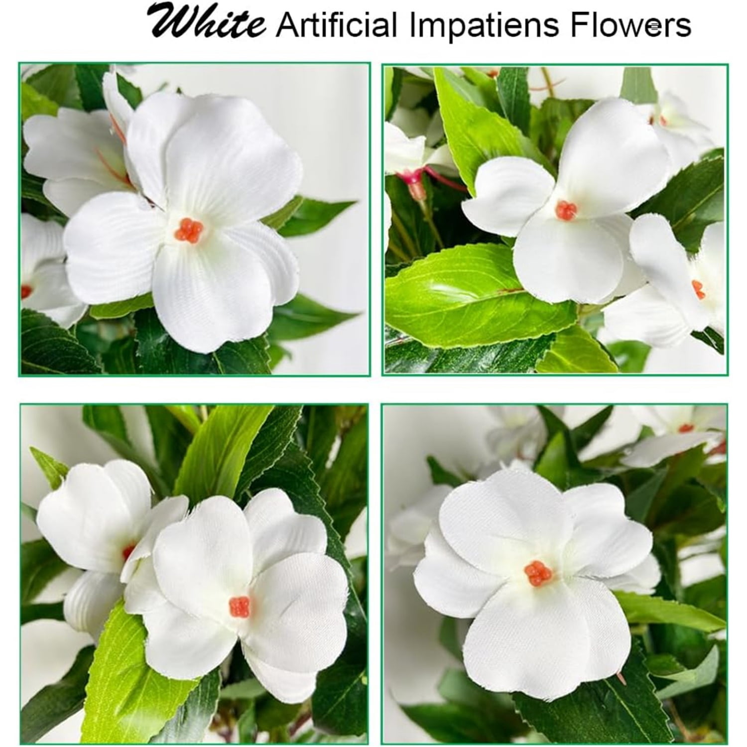 Artificial Impatiens Bouquet Flowers Topboutique Silk Fake Impatiens Flowers Impatiens Bush Lifelike Simulation Plastic Cloth Flowers for Patio Lawn Garden Wedding Photo Decor,4 Pcs White