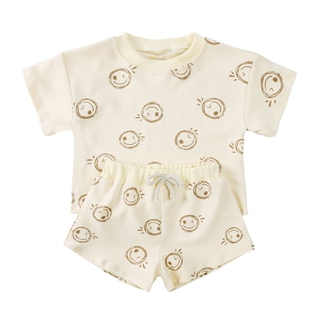 Kids 2 Piece Outfit Set Baby and Toddler Short Sleeve Graphic Print T Shirt and Shorts Matching Cotton Summer Clothes Set