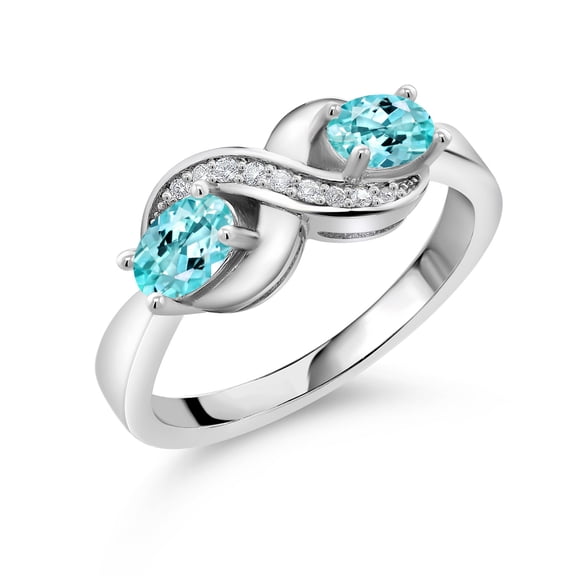 Gem Stone King 925 Sterling Silver Blue Apatite and White Created Sapphire Infinity Love Knot Ring for Women | 1.14 Cttw | Oval 6X4MM | Gemstone Birthstone | Jewelry Gifts for Mom Wife Her | Size 6