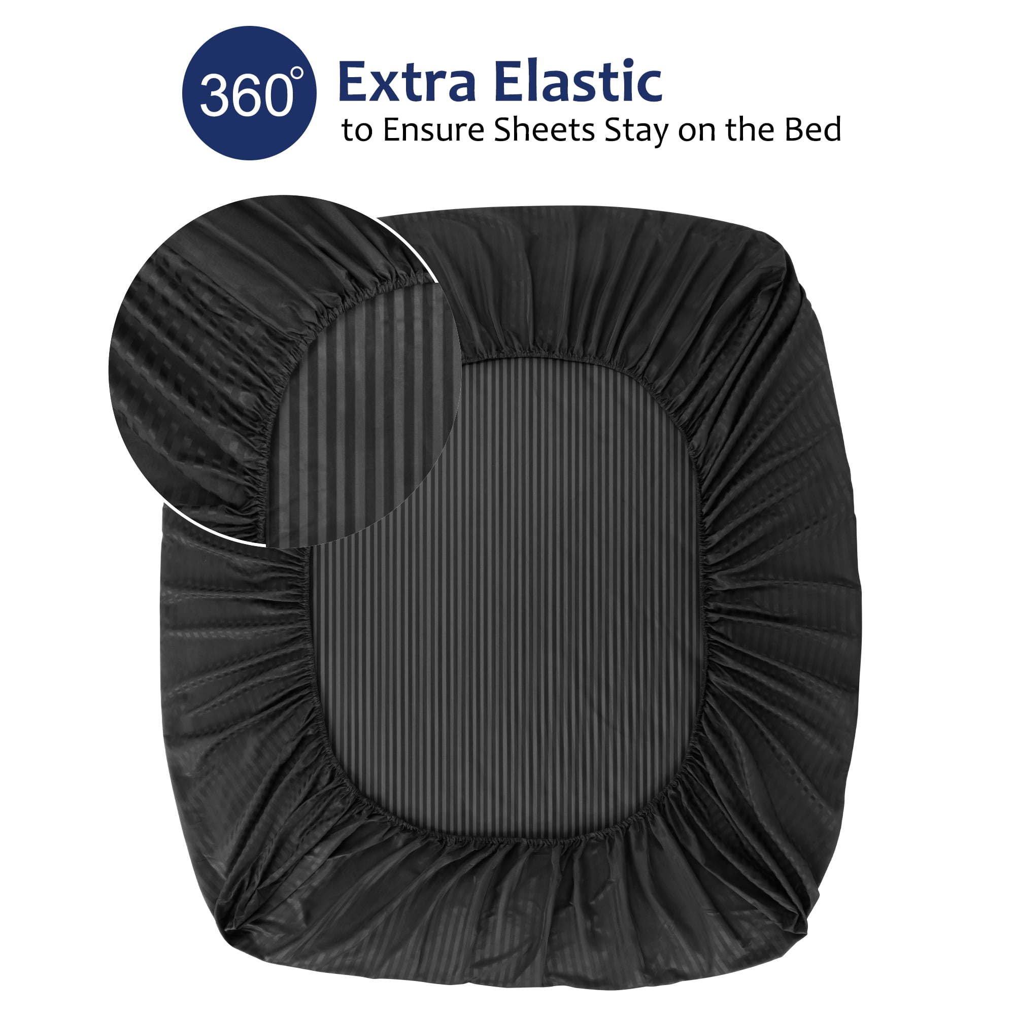 Unique Bargains Soft 100GSM Striped 16 Inch Deep Pocket Fitted Sheets Queen Black