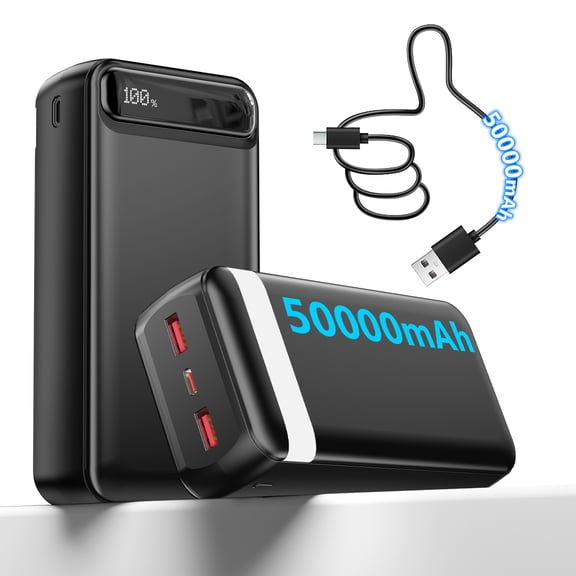50000mAh 22.5W Portable Charger, USB‑C Fast Charging Power Bank, 3 Outputs 2 Inputs, LED Digital Display for Electronic Devices