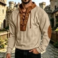 thumbnail image 2 of Men Lace Up Henley Shirt Sevevn Long Sleeve Corduroy Pullover With Contrast Elbow Patches Relaxed Fit Top For Daily Wear And Outdoor Casual Activities, 2 of 7