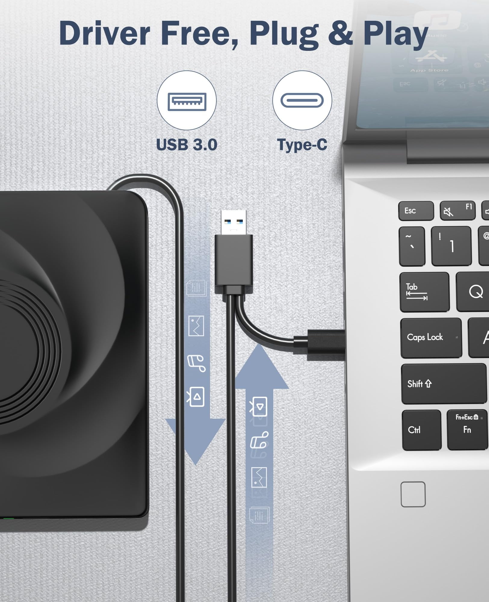 External CD/DVD Drive for Laptop, Portable DVD Player & CD Burner, Compatible with Windows 11/10/7, Mac OS, Linux