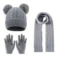 thumbnail image 2 of 3 Pcs Kids Winter Knit Hat Scarf Gloves Set for Boys Girls Pompom Beanie Thick Thermal Sets for Outdoor Ski Wear Gray 3-12 Years, 2 of 5