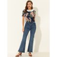 thumbnail image 2 of Blusa Campesina Con Volantes Y Cuello Redondo Plisado Con Bordado Floral Para Mujer Azul oscuro M, 2 of 5