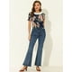 thumbnail image 2 of Blusa Campesina Con Volantes Y Cuello Redondo Plisado Con Bordado Floral Para Mujer Azul oscuro M, 2 of 5