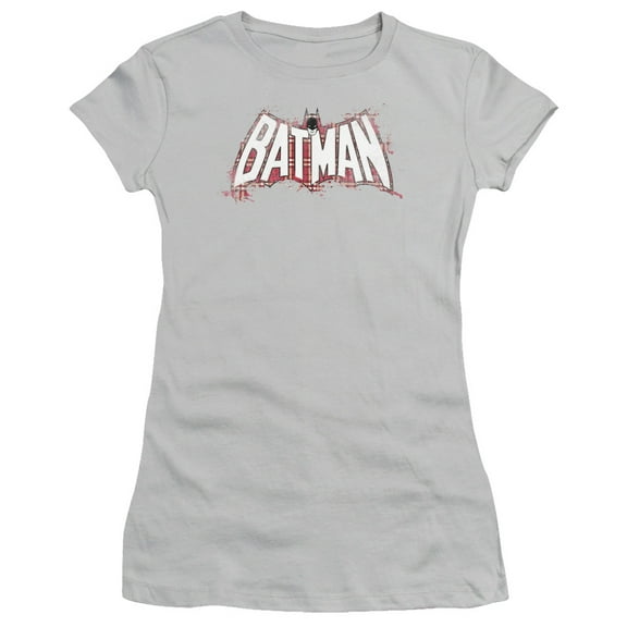 Batman Plaid Splat Logo S/S Junior Women's T-Shirt Sheer Silver